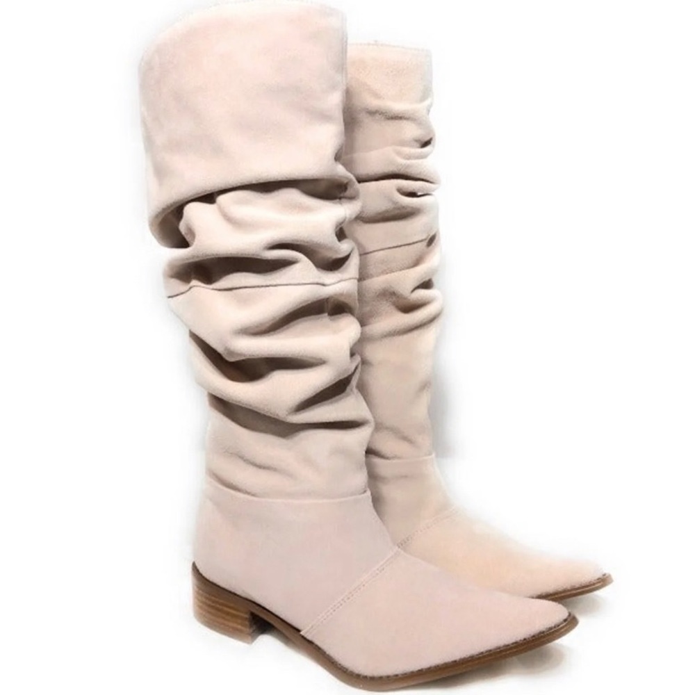 Pink Split Suede Slouch Boots by Chinese L…